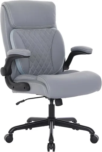 Miniatura 11 de Youhauchair Silla de oficina ejecutiva, silla ergonómica de piel sintética para computadora con soporte lumbar, reposabrazos abatibles y altura Beige