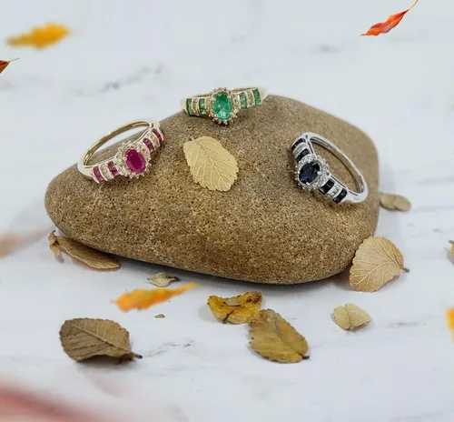 Miniatura 5 de Anillo de diamante de piedra preciosa auténtica, diseño alternativo de gemas y diamantes auténticos, piedra central rodeada de halo de diamantes