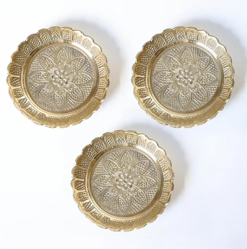 Miniatura 13 de Shubhkart Juego de platos Nakshi de latón macizo de alta calidad (3 tamaños: L/M/S) – Platos decorativos de Puja hechos a mano para Aarti, templo