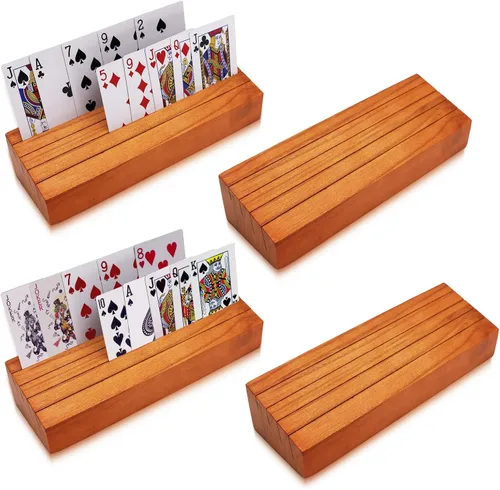 Miniatura 10 de Juego de soportes para mazos de cartas de 2 unidades para niños, soportes de madera para cartas para organizar en mesa de juego para adultos, Naranja