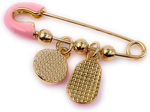 Miniatura 5 de LESLIE BOULES It's A Girl - Broche chapado en oro de 18 quilates para colgantes de mal de ojo y zapatos pequeños rosa bebé, Latón, Chapado en oro