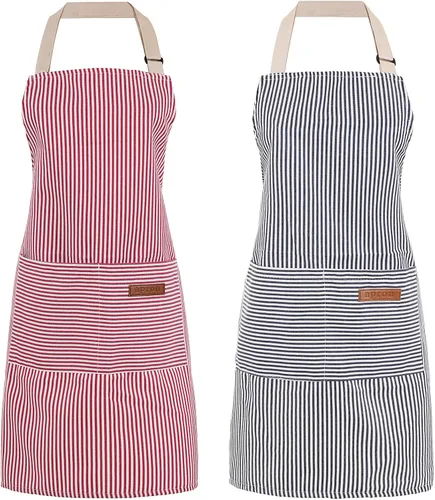 Miniatura 12 de Paquete de 2 Delantales de Cocina Ajustables con Peto para Mujeres con 2 Bolsillos, Delantales de Cocina Restaurante para Hombres Chefs