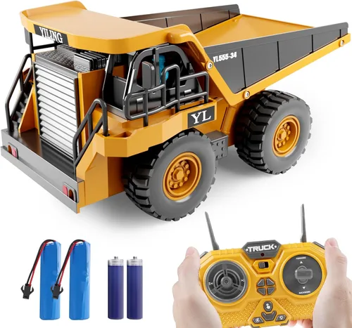 Dwi Dowellin Juguetes de Camión Volquete con Control Remoto para Niños de 4-7, Carro RC de Construcción con Luces/Sonidos para Niños de 8-12 Años,