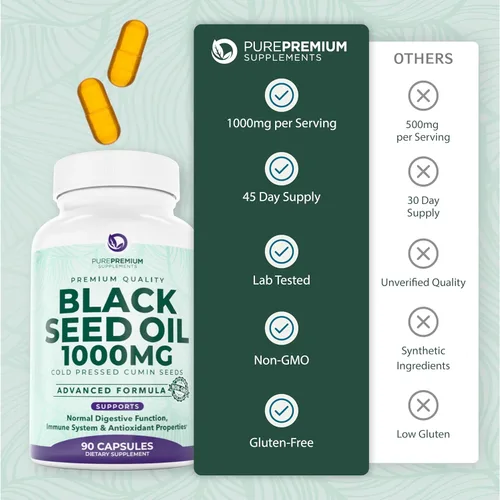 Miniatura 8 de PurePremium Aceite de semilla negra de 500 mg – Semillas orgánicas de Nigella Sativa – Extracto de aceite de semilla de comino negro prensado