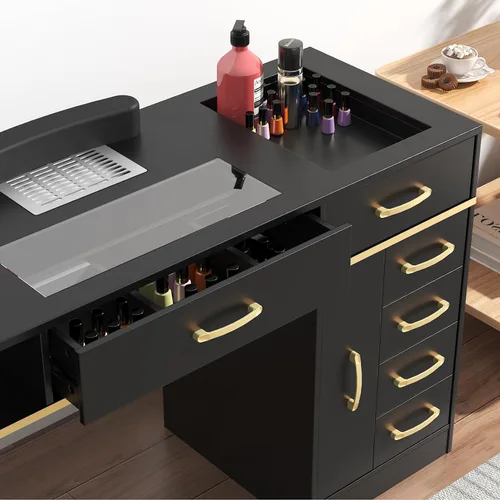 Miniatura 2 de Mesa de manicura con colector de polvo eléctrico, estación de manicura versátil con parte superior de vidrio para tecnología de uñas, incluye cojín
