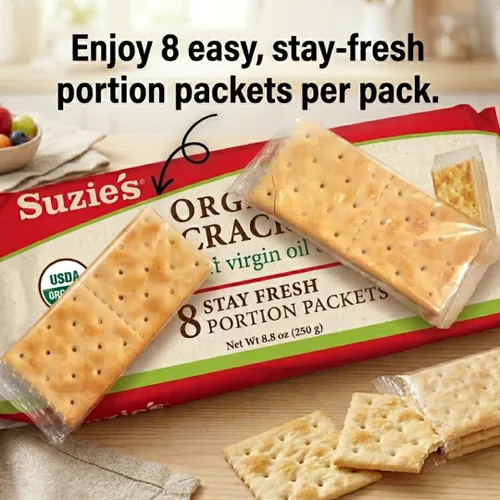 Miniatura 4 de Galletas Saladas Orgánicas Suzie's, Romero y Sésamo, Bocadillos Horneados Gourmet Saludables para Adultos y Niños - Paquete de 6, 8.8 oz Cada Una