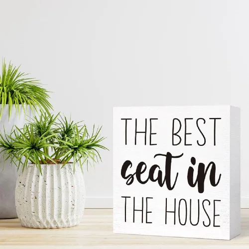 Miniatura 7 de SJNH Divertido letrero de madera para baño con texto en inglés "The Best Seat in the House", letrero decorativo de estilo rústico de granja, 5 x 5 x