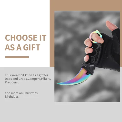 Miniatura 3 de Karambit - Cuchillo táctico de hoja fija, herramienta de campamento, 2 piezas de acero inoxidable al aire libre con funda y cable, adecuado