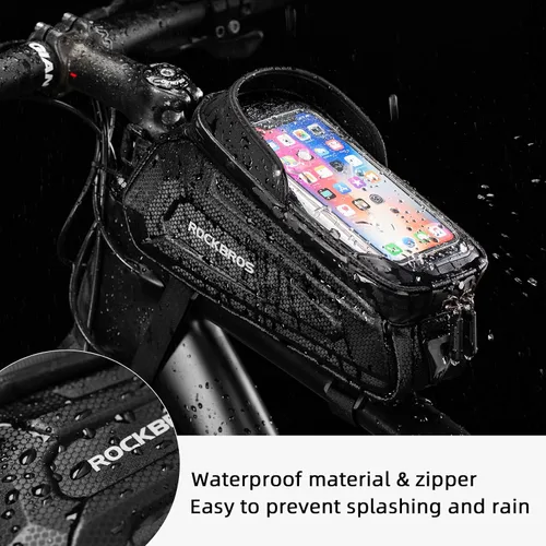 Miniatura 2 de ROCKBROS - Estuche para bicicleta, para parte frontal del marco, impermeable, funda rígida para celular, compatible con iPhone 11/12 Pro XR XS Max 7