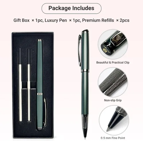 Miniatura 3 de Penagic Bolígrafo roller de lujo, tinta negra, punta fina, unisex, bolígrafo de escritura profesional, juego de 1 con 2 recambios