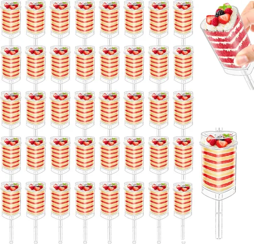 Jucoan Paquete de 50 recipientes de plástico con forma de corazón para tartas, cupcakes de helado de gelatina con tapas para el día de San Valentín,