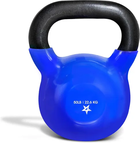 Yes4All Pesa rusa, pesas rusas de hierro fundido con revestimiento de vinilo de 5-100 LB para entrenamiento de fuerza para ejercicios de gimnasio en
