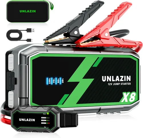 X8 Arrancador de Salto 8000A Arrancador de Batería Portátil con Arranque Forzado, Caja de Arranque de Coche de 12V y Amplificador de Batería para