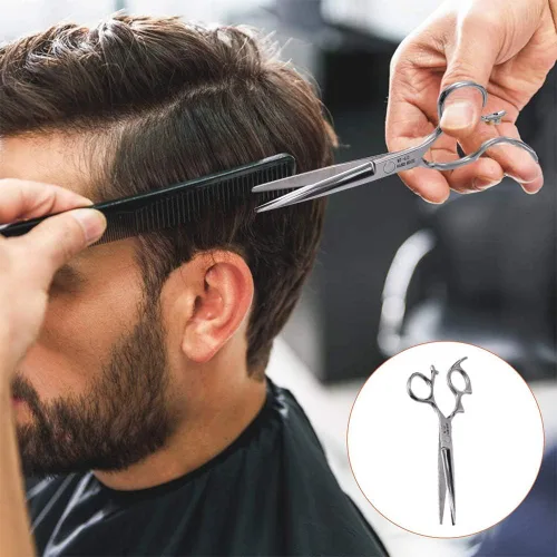 Miniatura 4 de Moontay Juego de tijeras de corte de pelo de 5.5 pulgadas con agujeros grandes para los dedos, tijeras de adelgazamiento de peluquero profesional