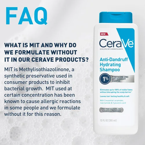 Miniatura 7 de CeraVe Champú Hidratante Anticaspa, Tratamiento de Caspa con Zinc Piritiona al 1% con Ceramidas, Niacinamida y Ácido Hialurónico, Ayuda a Eliminar