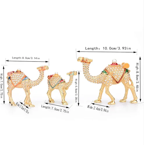 Miniatura 3 de Furuida Una familia de tres camellos de oro esmaltado Joyero Joyero con bisagras de animales clásicos Adornos de lujo regalo para la decoración