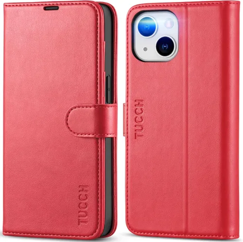 Miniatura 13 de TUCCH Funda tipo billetera para iPhone 14, [Bloqueo RFID] [4 ranuras para tarjetas] Funda protectora interior de TPU, funda abatible magnética