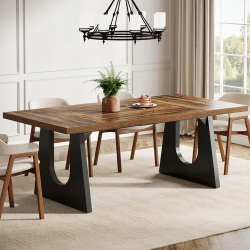 Miniatura 12 de Tribesigns Mesa de comedor grande para 6-8 personas, mesa rectangular rústica de madera de 70.9 pulgadas con patas de madera negra, mesa de cocina