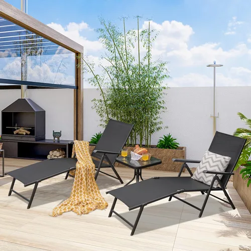 Miniatura 5 de Tangkula Sillón plegable para exteriores, tumbona reclinable con respaldo ajustable de 5 posiciones y reposapiés de 2 posiciones, no requiere
