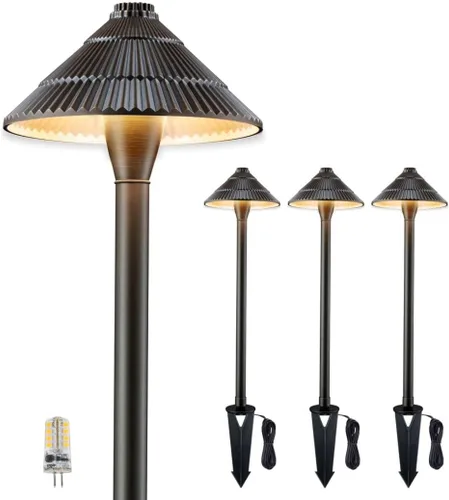 Miniatura 27 de Gardenreet Luces de camino de bajo voltaje de latón, luces LED de camino de paisaje, luces de patio al aire libre impermeables IP65, 12 V con cable