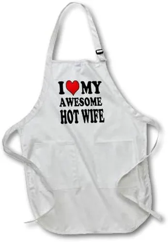 3dRose apr_193386_1 I Love My Awesome Hot Wife. Delantal de longitud completa con bolsillos, 22 x 30 pulgadas, color blanco
