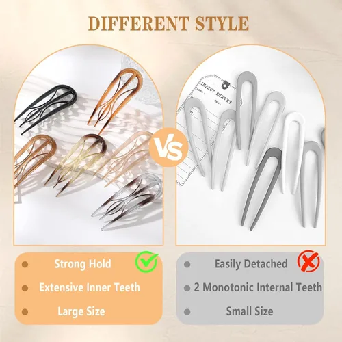 Miniatura 5 de 6 piezas de broches franceses para el cabello para mujer, broches franceses para el cabello con caparazón de tortuga, broches grandes para peinar