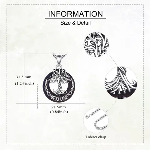 Miniatura 35 de ONEFINITY Collar de plata de ley 925 con diseño de árbol de la vida con colgante de nudo celta de concha de abulón para mujer