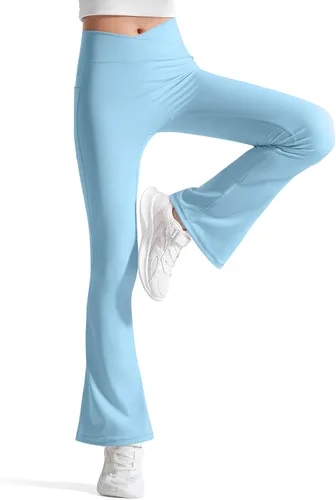 Miniatura 5 de BOOPH Leggings acampanados para niñas con bolsillos cruzados de cintura alta, pantalones de yoga acampanados pantalones deportivos