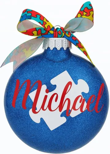 Adorno de Navidad personalizado con purpurina para autismo, regalo con nombre Aspergers, profesor, educación especial, trastorno del espectro