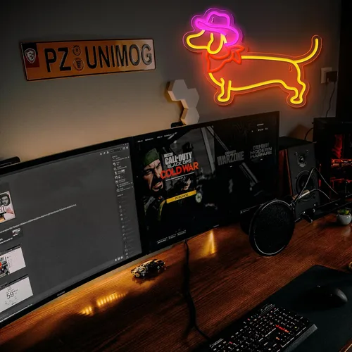Miniatura 5 de Letrero de Neón de Dachshund para Decoración de Pared, Letrero de Perro de Neón, Lindo Cachorro con Sombrero de Vaquero, Letrero de Luz LED