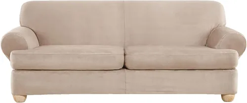 Miniatura 42 de SURE FIT funda para silla con alas y cojín en T de gamuza suave, de una pieza, ajuste relajado, poliéster, lavable a máquina, color chocolate