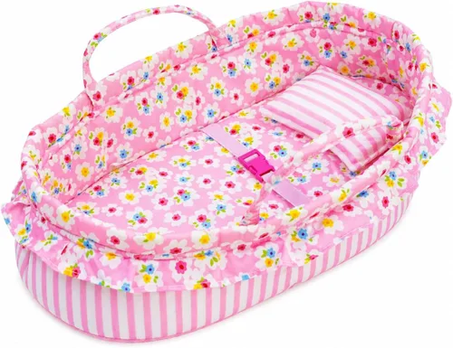 June Garden Cozy Dream - Moisés portátil para muñecas de bebé, se adapta a muñecas americanas de hasta 18 pulgadas, almohada suave y hebilla de