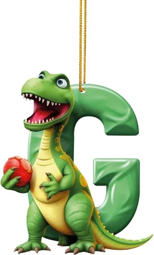 Miniatura 10 de Adorno de Navidad personalizado de dinosaurio de 26 letras, adornos colgantes 2023, monograma inicial de plástico, decoraciones de árbol de Navidad