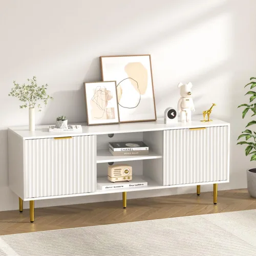 Miniatura 9 de Soporte de TV acanalado de 58 pulgadas, consola de TV moderna de mediados de siglo para TV de 65/70/75 pulgadas, centro de entretenimiento de madera
