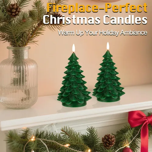 Miniatura 7 de JOIONE Velas sin llama de árbol de Navidad con temporizador remoto, velas parpadeantes que funcionan con pilas, velas LED de cera real para Verde