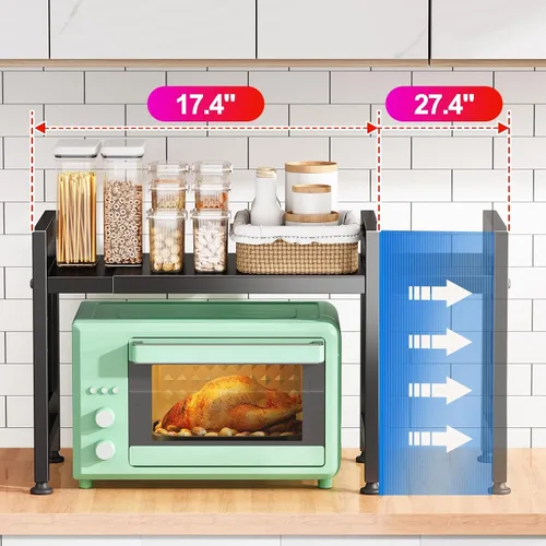 Miniatura 2 de Kitstorack Estante ajustable para horno de microondas, estante para microondas resistente de 2 niveles con tablas de cortar, soporte para estantes