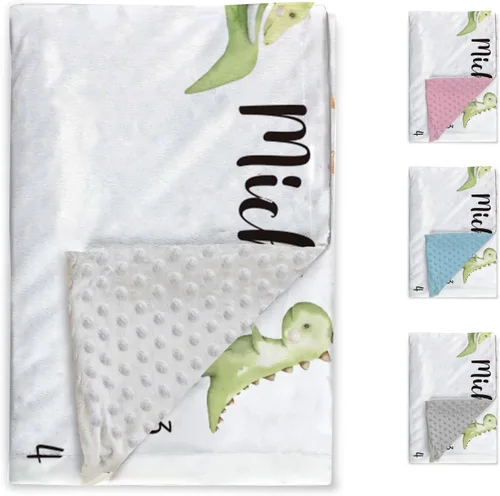 Miniatura 2 de Manta de hito mensual personalizada para bebé, nombre personalizado con diseño de dinosaurio, fondo de fotografía, manta de felpa suave con respaldo