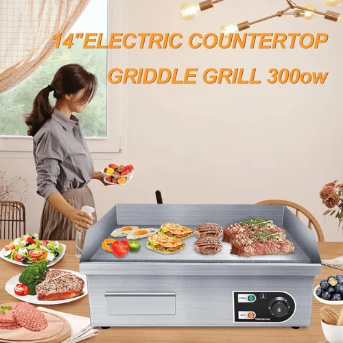 Miniatura 7 de Plancha Eléctrica de Encimera de 22" 1600W 110V Antiadherente Comercial para Restaurante Teppanyaki con Control de Temperatura Ajustable de Acero