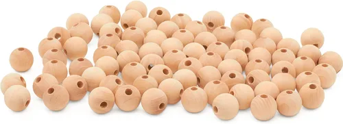 Miniatura 16 de Perlas de madera grandes para manualidades - Paquete de 12 perlas de 32 mm con agujero de 1-1/4 x 3/8 pulgadas, perlas de madera grandes con Paquete