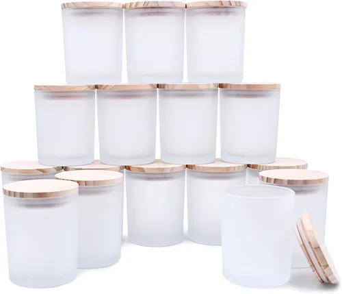 SHOWIN Tarros gruesos para hacer velas, 16 unidades, tarros vacíos de 7 onzas con tapas de madera para hacer velas, contenedor de muestra, blanco