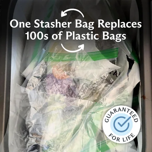 Miniatura 7 de Bolsas reutilizables de almacenamiento de alimentos Stasher de silicona premium, paquete de 4, transparentes, bolsas de almacenamiento de alimentos