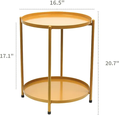 Miniatura 3 de Mesa auxiliar redonda de metal con doble nivel, mesa auxiliar de acento, mesa auxiliar de noche para sala de estar y dormitorio, antioxidante e