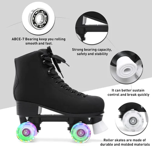 Miniatura 2 de FEETCITY Patines clásicos de caña alta, cuatro ruedas iluminadas de doble fila, para mujeres, niñas y unisex, para interiores y exteriores