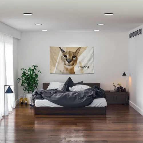 Miniatura 3 de Zabloing Floppa Flag - Divertido póster duradero de hombre con ojales de latón, tapiz de 3 x 5 pies para decoración de dormitorio universitario, al
