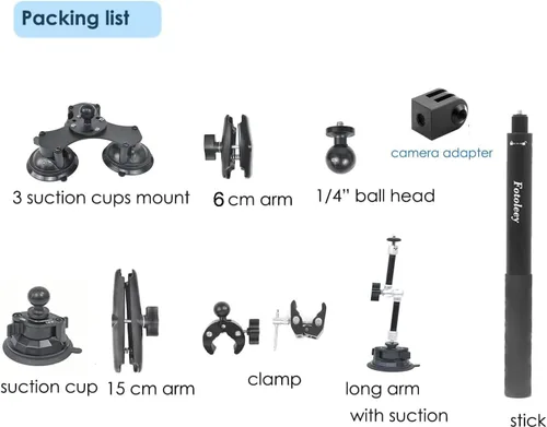 Miniatura 9 de Kit de montaje para coche con ventosas 5 en 1 para Insta360 X5/X4/X3, para GoPro Hero13/12/11/10, para DJI 360, para grabación de coche de servicio