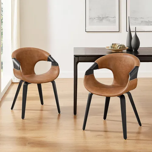 Miniatura 6 de Art Leon Mid Century - Silla de escritorio moderna sin ruedas, silla de escritorio de madera tapizada de piel sintética, silla de oficina con patas