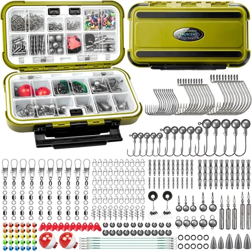 TRUSCEND Kit de aparejos y accesorios de pesca ampliamente utilizados, caja de aparejos de pesca con aparejos incluidos, gancho de peso giratorio