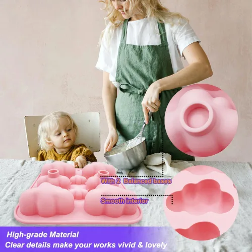 Miniatura 4 de Paquete de 2 moldes de silicona con temática de nube 3D, bandeja de cubitos de hielo, herramienta de hornear para pastel de chocolate, postre