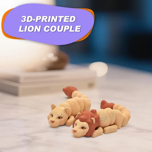 Miniatura 30 de Yipintang Criaturas Impresas en 3D Animales Flexibles - Juego de Animales Fidget de 7 Pulgadas para Decoración de Estantes (Pareja de León Adulto)