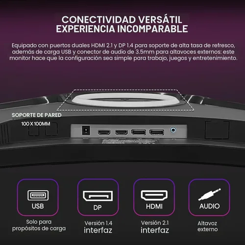 Miniatura 9 de CRUA - Monitor curvo para juegos de 49 pulgadas DQHD (5120 * 1440), 144Hz/165Hz, 1500R, 32:9, AMD FreeSync, 120% sRGB, monitor de pantalla ultra